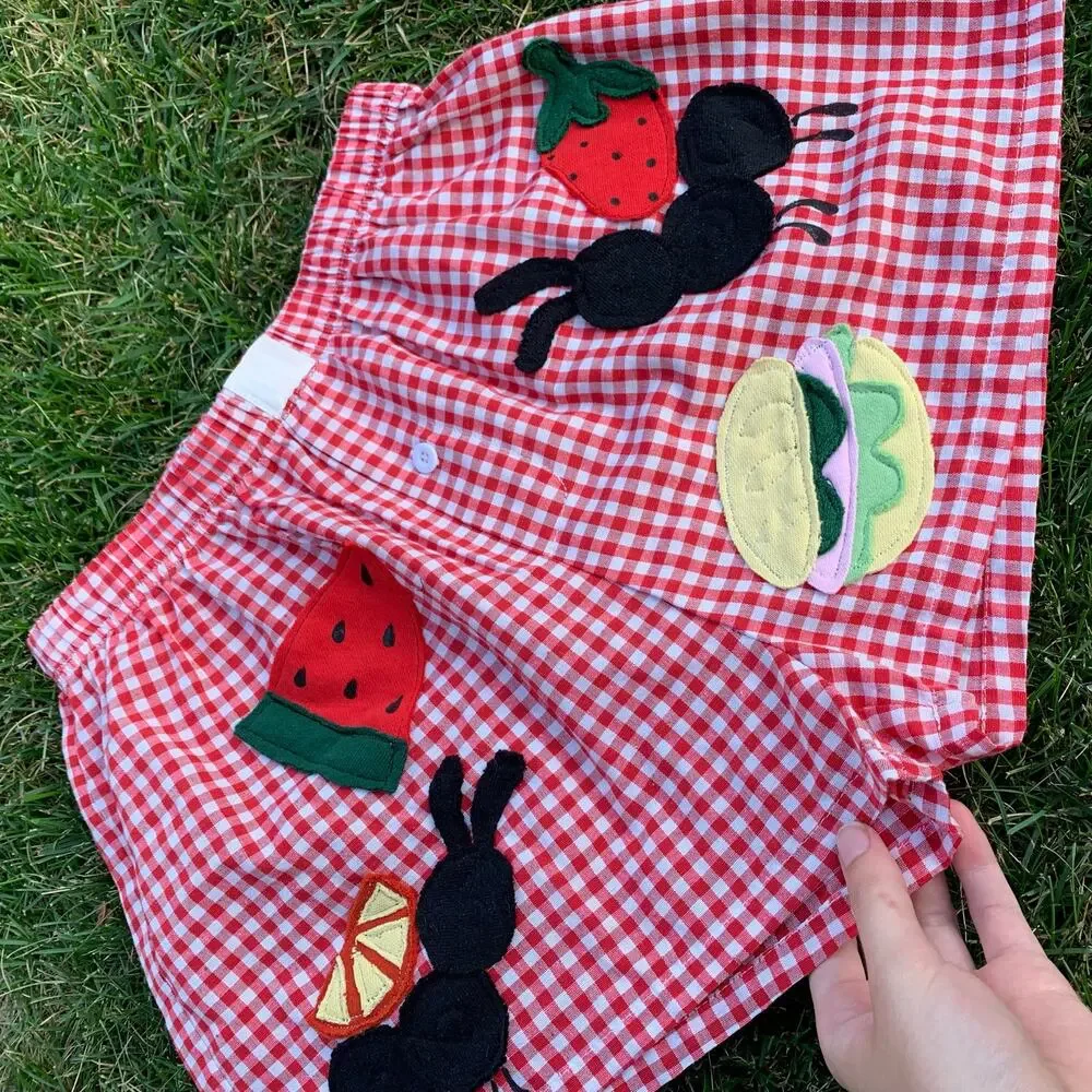 Custom Upcycled Patchwork Plaid Picnic Ant Shorts One of a Kind Size Small